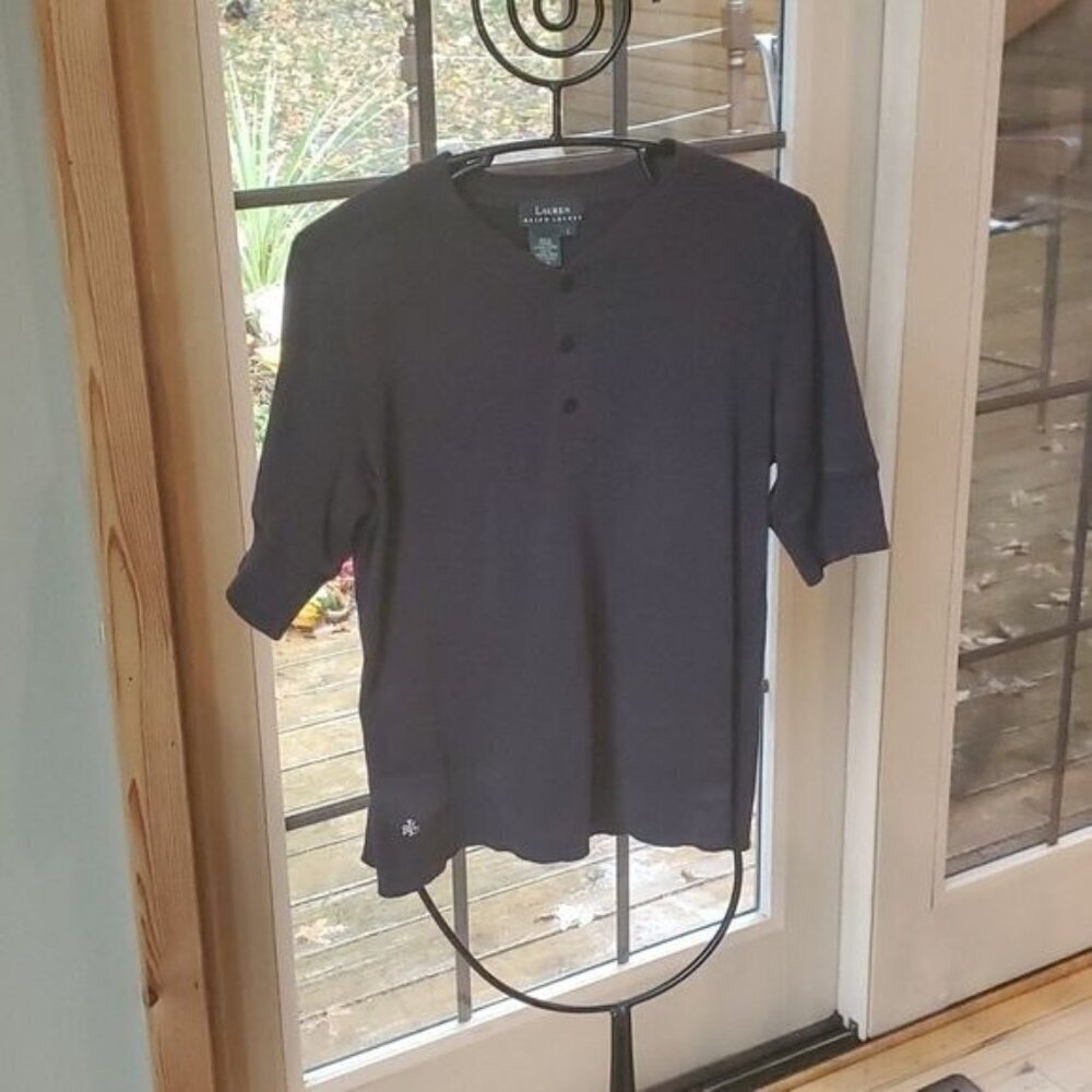 Lauren Ralph Lauren 3 Button Pullover Heavier Cotton Mid Slv Sz. L Top